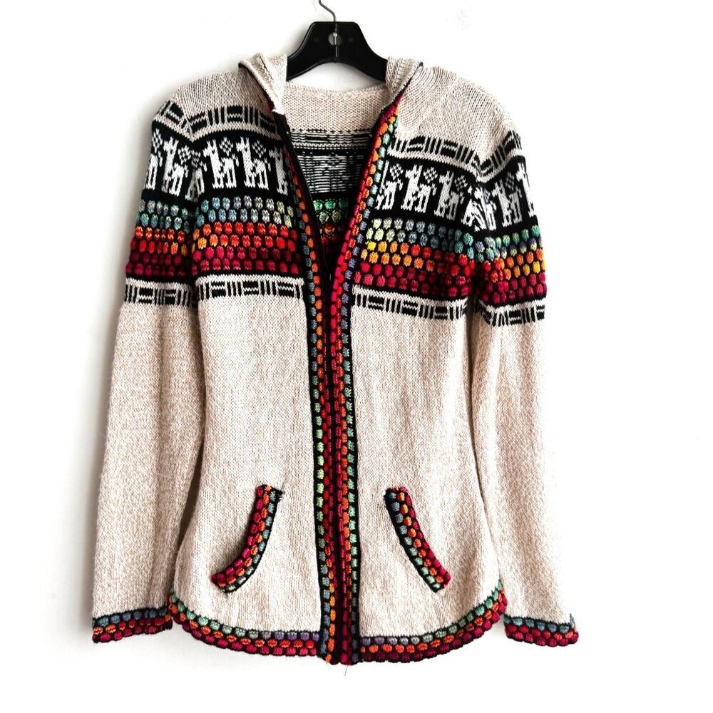 Alpaca Super Soft Colourful Zip Up Hoodie Cardigan Sweater S - Picture 2 of 5